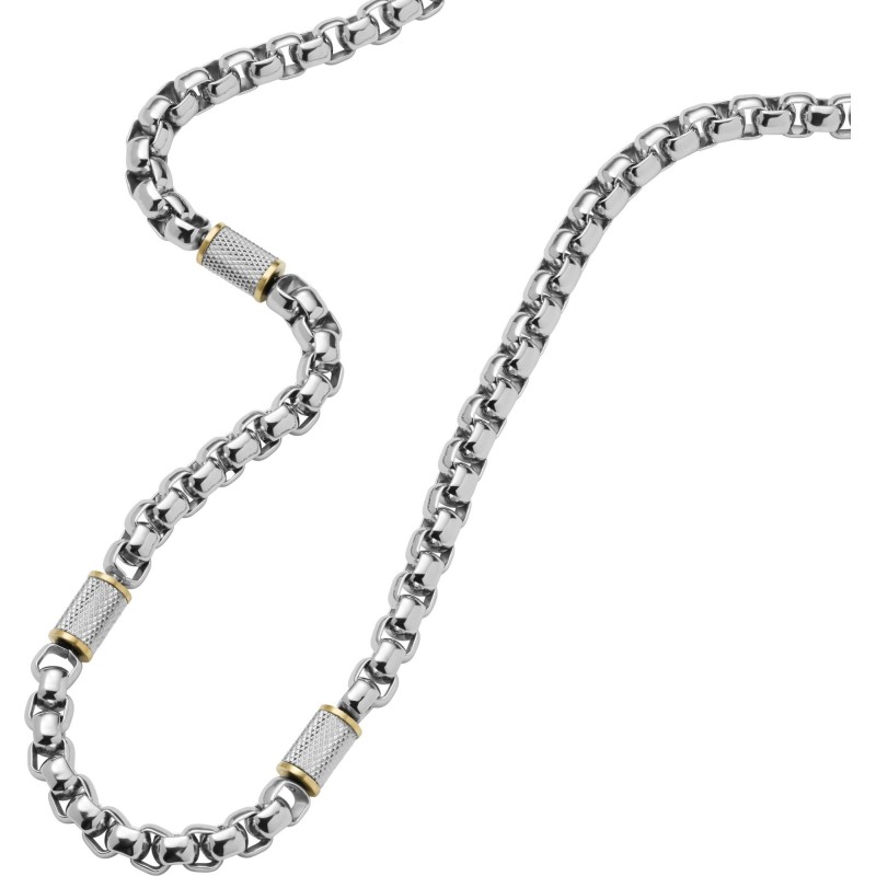 Collier chaîne Fossil All Stacked Up homme en acier bicolore