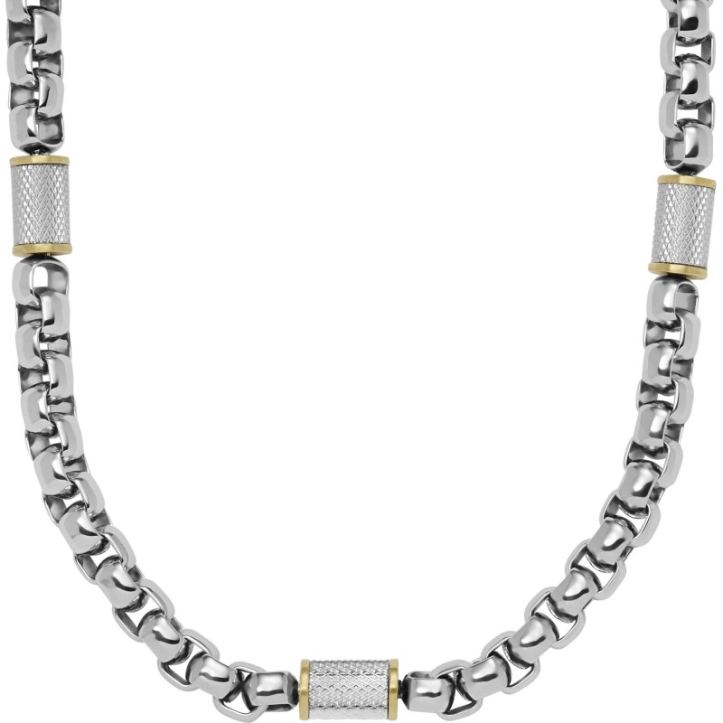 Collier chaîne Fossil All Stacked Up homme en acier bicolore