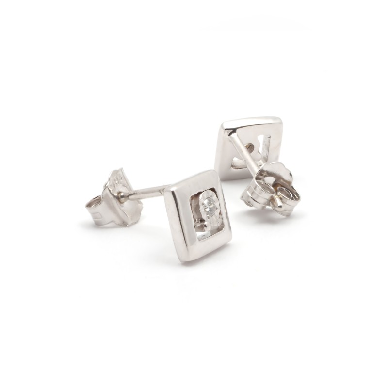 Boucles d'oreilles Carador clous carrés diamant en or blanc 750/000
