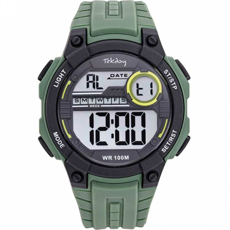 Montre Homme Tekday en acier et silicone kaki et noir