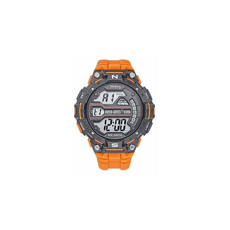 Montre Tekday en acier noir avec bracelet en silicone et détails oranges