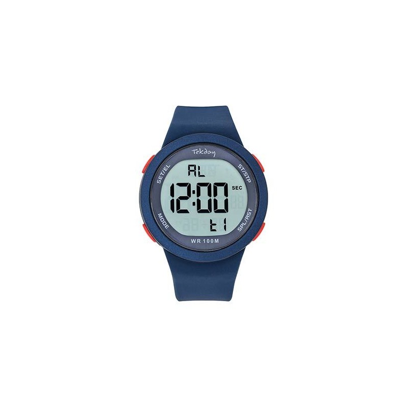 Montre Tekday Sport en acier et silicone bleu avec boutons rouges