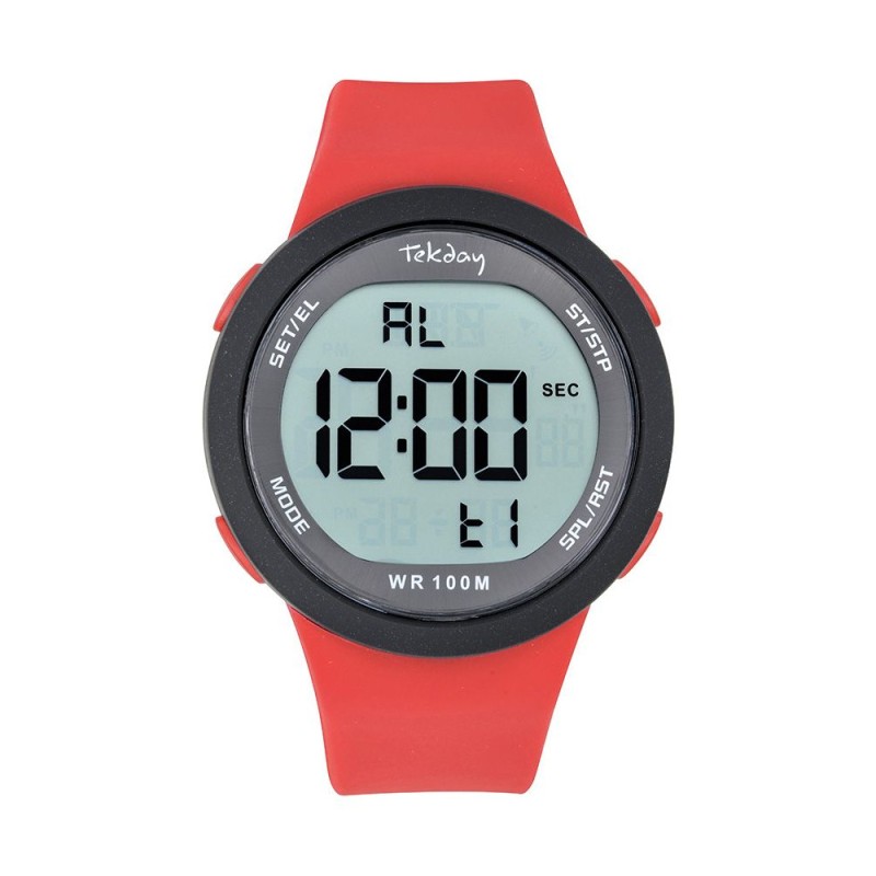 Montre Tekday Sport en acier et silicone rouge