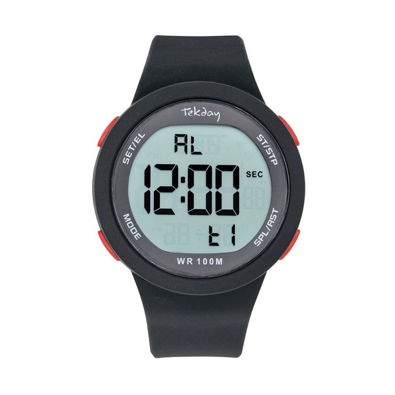 Montre Tekday Sport en acier et silicone noir