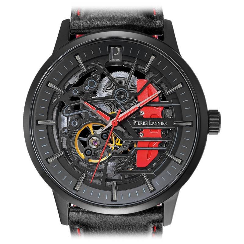 Montre Homme PADDOCK Cadran Noir Bracelet Cuir Perforé Noir