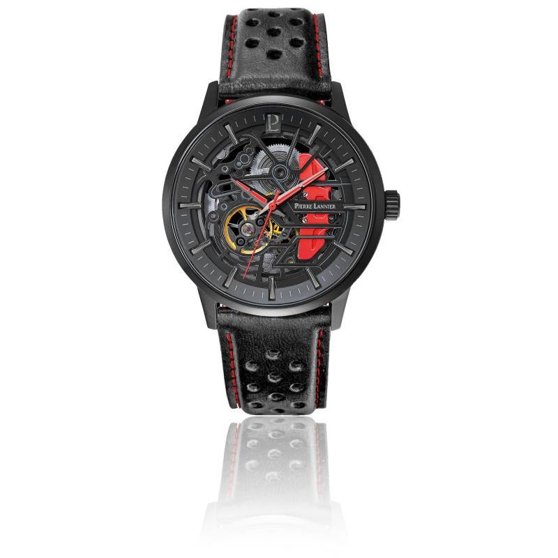 Montre Homme PADDOCK Cadran Noir Bracelet Cuir Perforé Noir