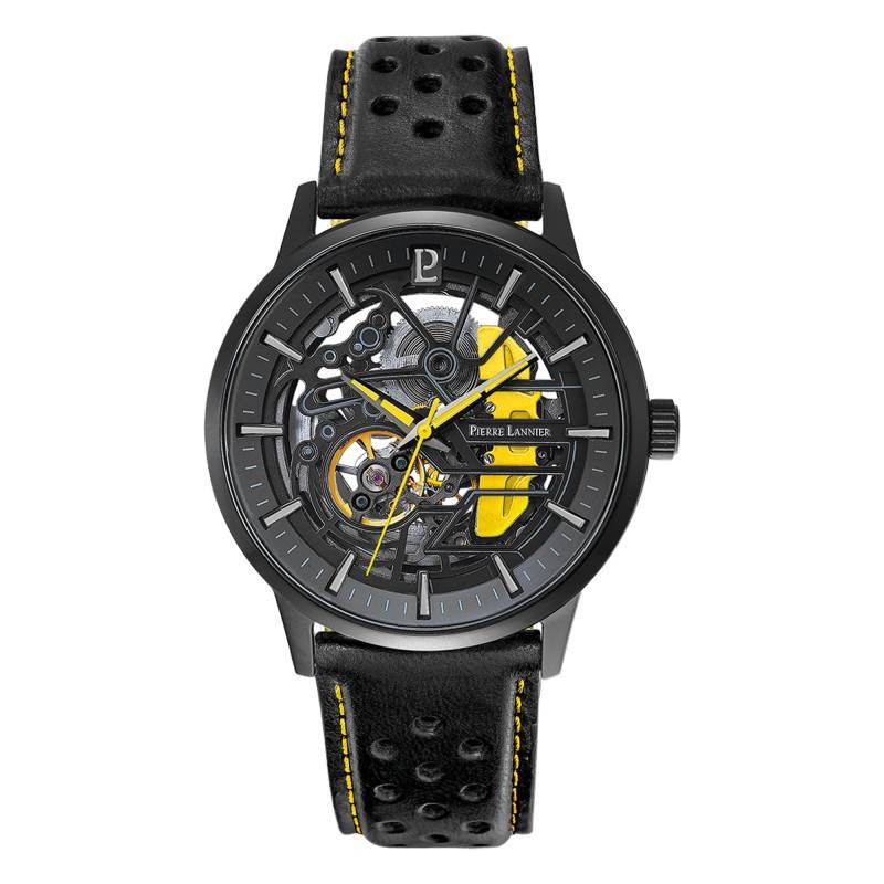 Montre Homme PADDOCK Cadran Noir Bracelet Cuir Perforé Noir
