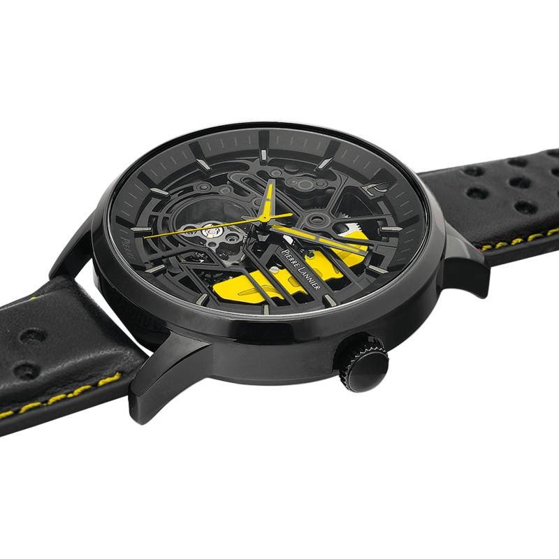 Montre Homme PADDOCK Cadran Noir Bracelet Cuir Perforé Noir