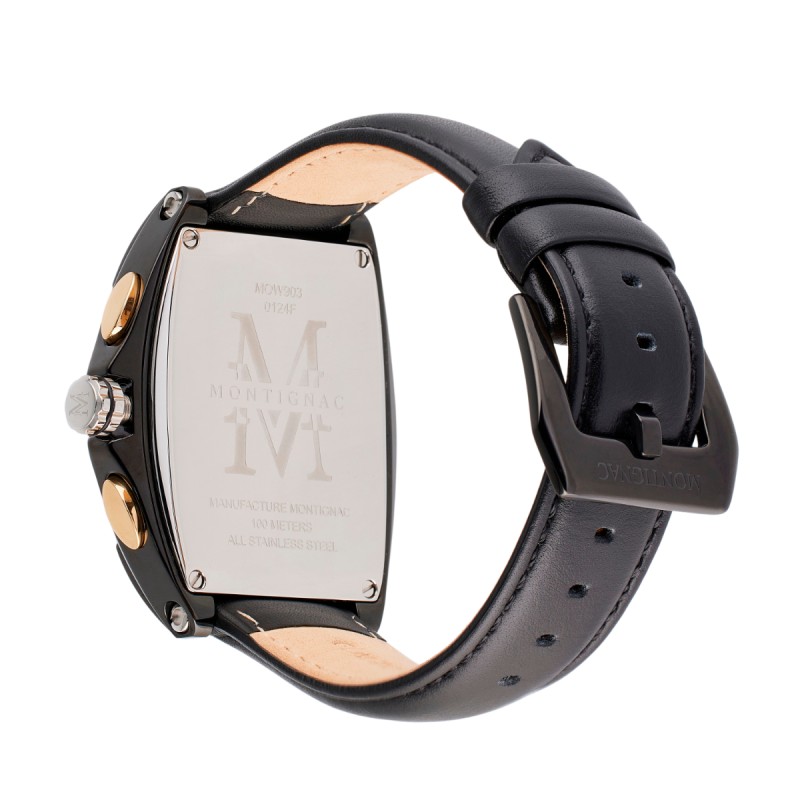Montre Homme Montignac Tonneau acier et cuir noir
