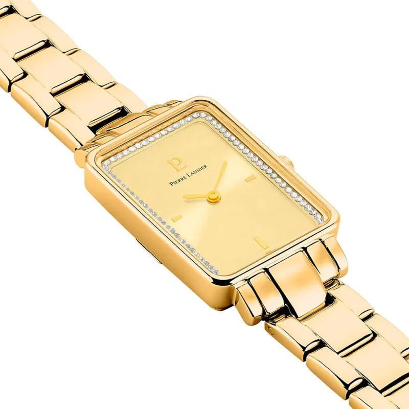 Montre Pierre Lannier Ariane Rouge en Acier Doré avec Diamants