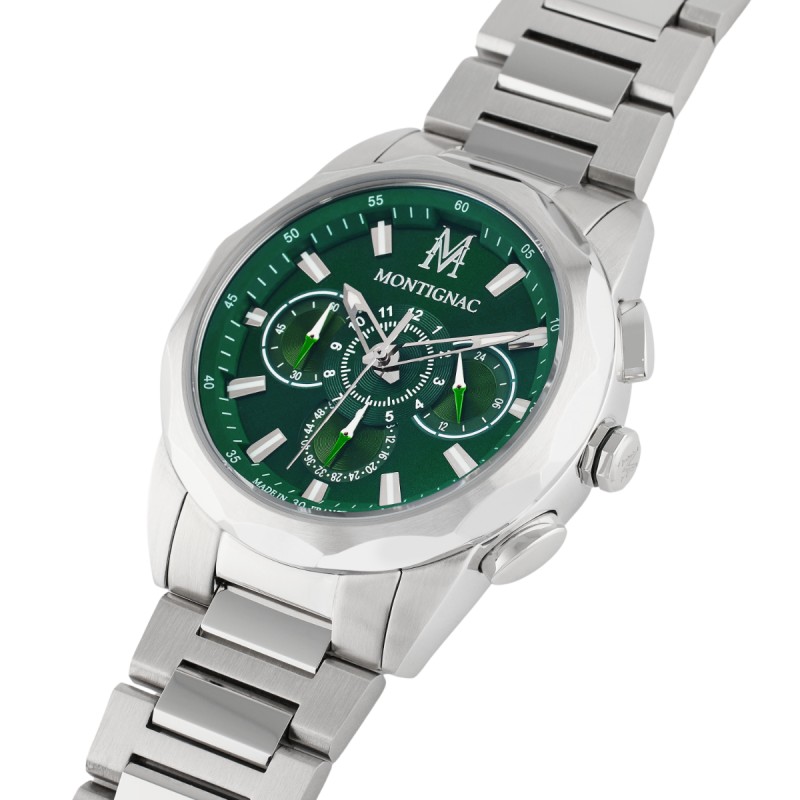 Montre Montignac acier argenté et cadran vert