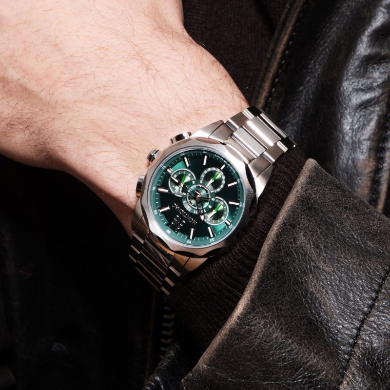 Montre Montignac acier argenté et cadran vert