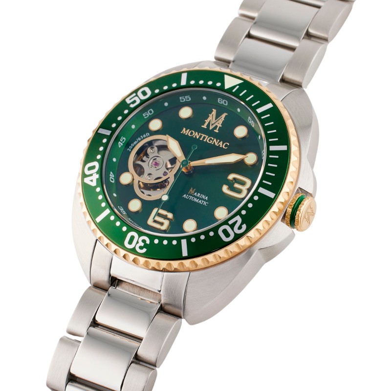 Montre Montignac automatique en acier argenté et cadran vert