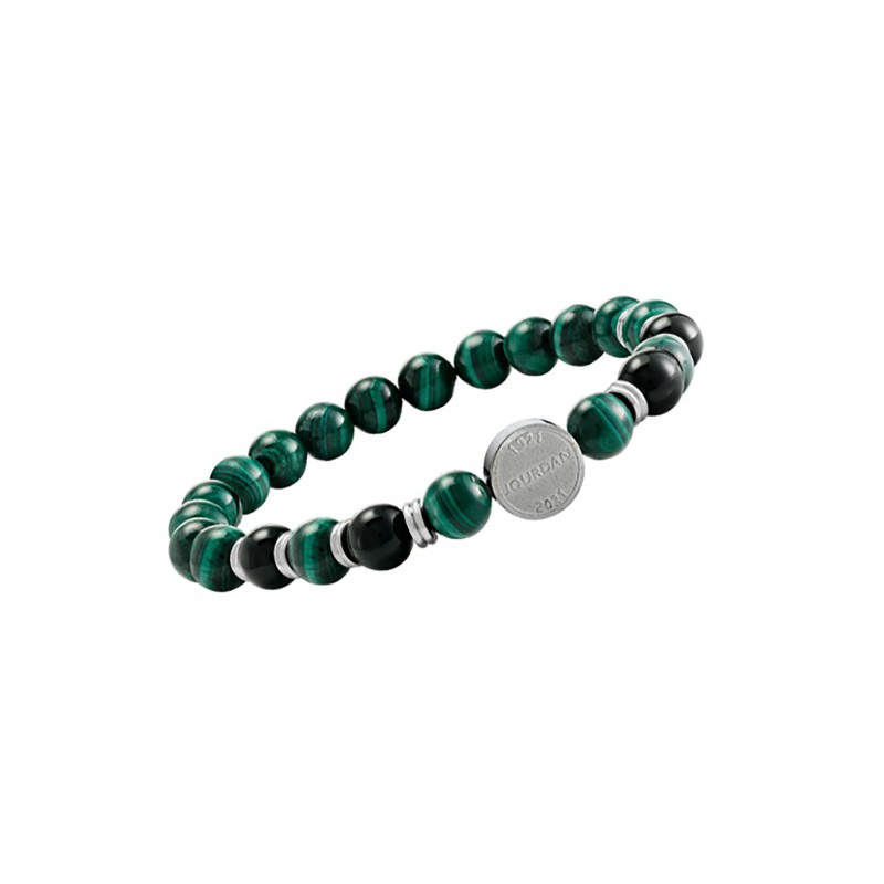 Bracelet Homme Jourdan 1921 en Acier argenté avec malachite et pièce en argent