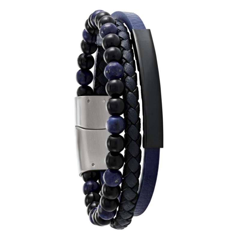 Bracelet triple Homme Jourdan - Hercule - en Acier avec cuir et perles