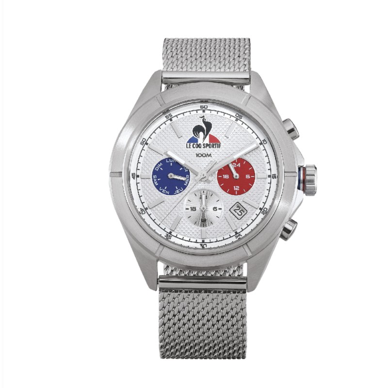 MONTRE HOMME LE COQ SPORTIF BRACELET MILANAIS ARGENTE CHRONO DATEUR BICOLORE
