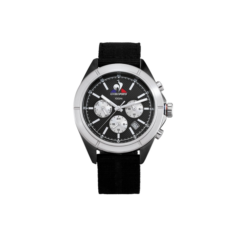 MONTRE HOMME LE COQ SPORTIF BRACELET CUIR NOIR CHRONO DATEUR