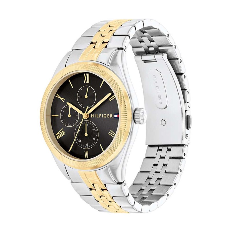 Montre Tommy Hilfiger en acier bicolore et cadran noir