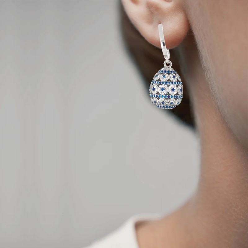 Boucles d'oreilles femme pendantes Tsar en argent et zircons bleus et blancs