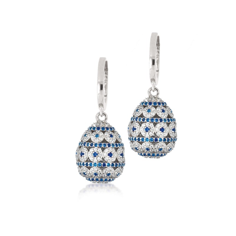 Boucles d'oreilles femme pendantes Tsar en argent et zircons bleus et blancs
