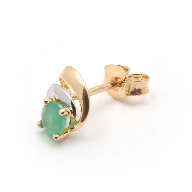 Boucles d'oreilles clous Carador baroque en or bicolore 750/000 et emeraude