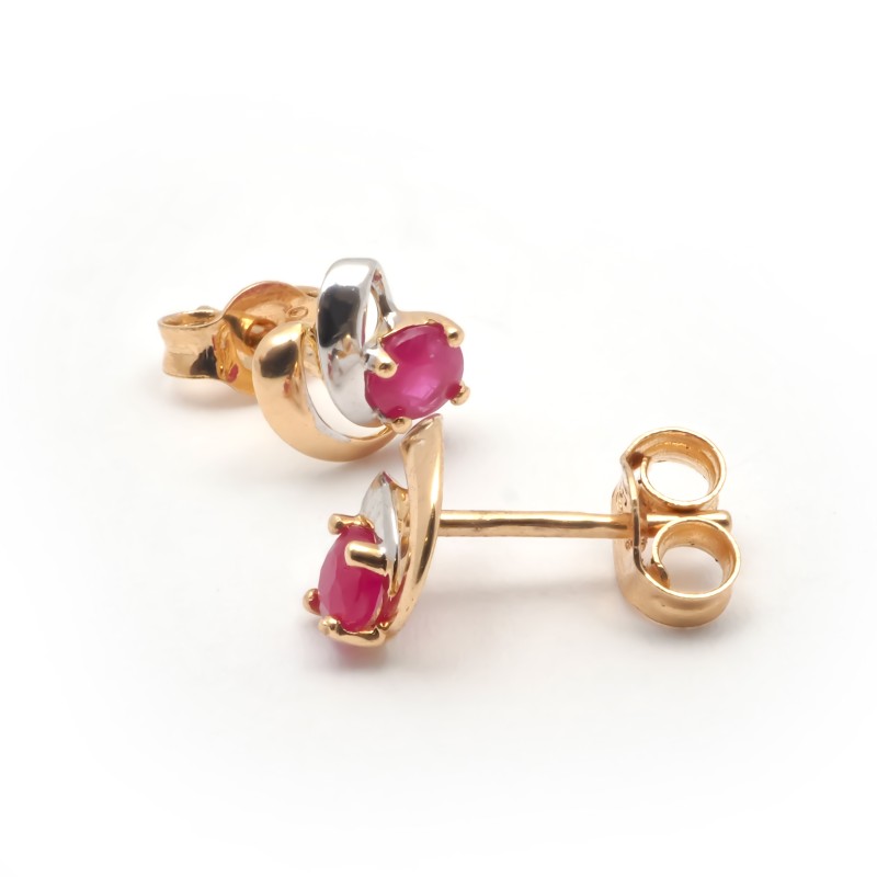 Boucles d'oreilles clous Carador baroque en or bicolore 750/000 et rubis