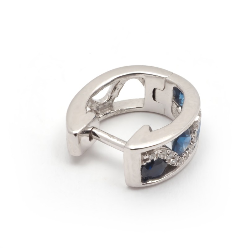 Boucles d'oreilles Carador cliquets or blanc 750/000, saphirs et diamants