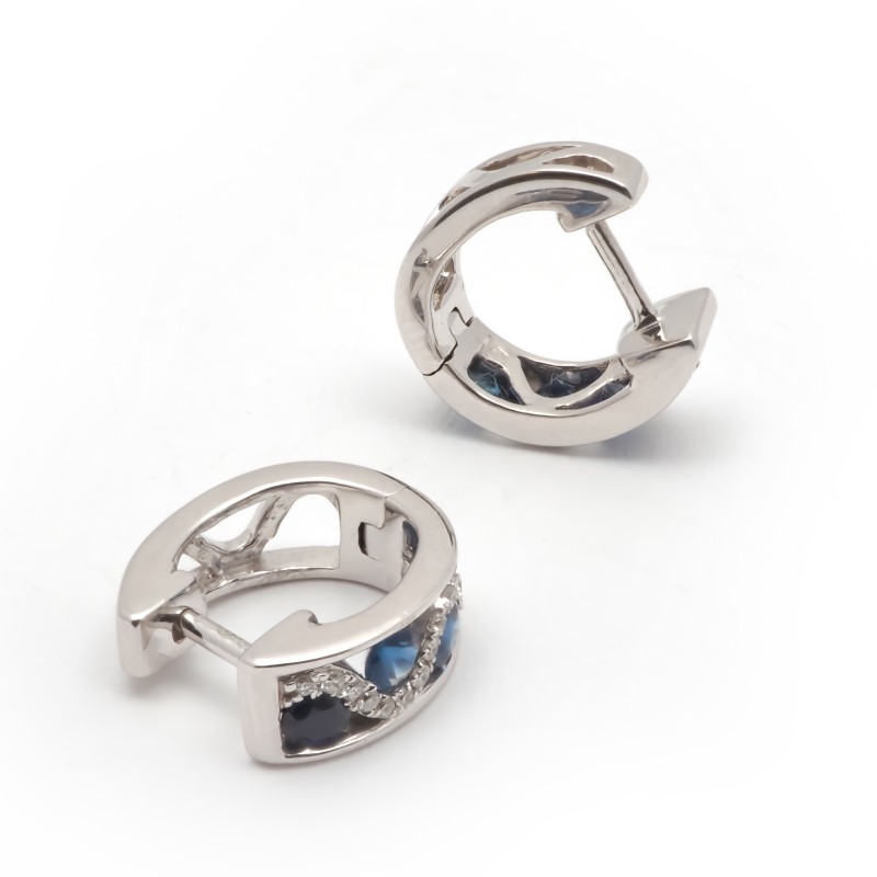 Boucles d'oreilles Carador cliquets or blanc 750/000, saphirs et diamants