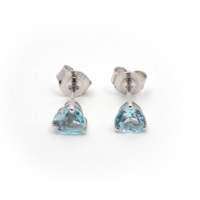 BOUCLES D'OREILLES CLOUS CARADOR EN OR BLANC 750/000 ET TOPAZE FORME COEUR