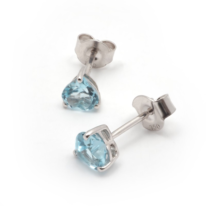 BOUCLES D'OREILLES CLOUS CARADOR EN OR BLANC 750/000 ET TOPAZE FORME COEUR