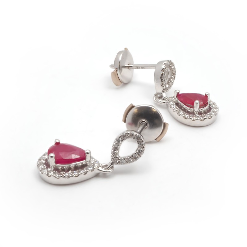 Boucles d'oreilles Joaillerie goutte Carador en or blanc 750/000, rubis et diamants