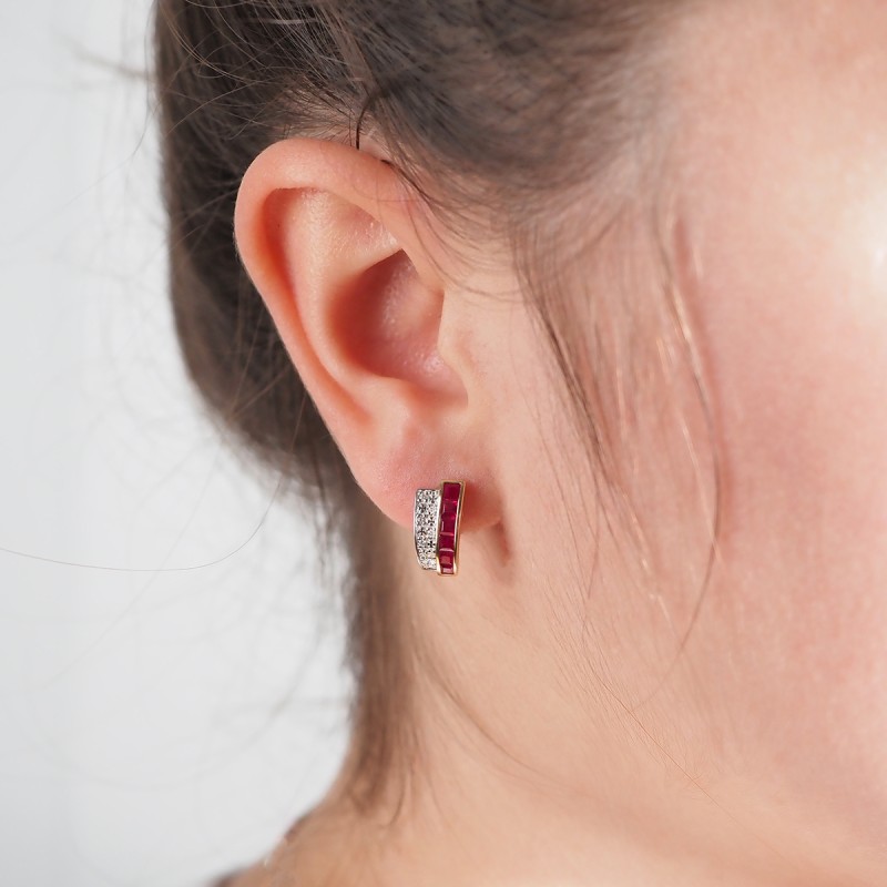 Carador - Boucles d'oreilles OR 750/000, Diamant et Rubis