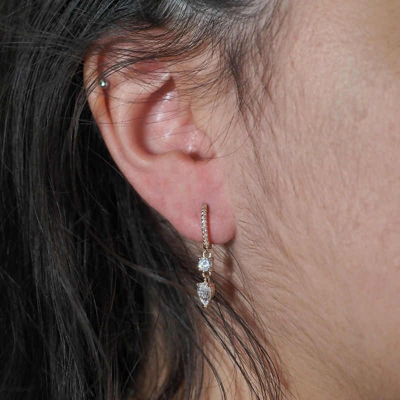 Boucles d'oreilles créoles avec pampilles femme carador en plaqué or avec oxydes de zirconium
