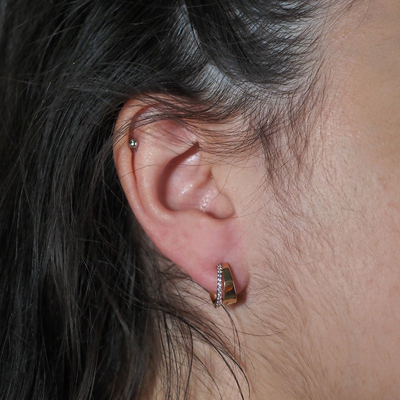 Boucles d'oreilles demi créoles femme carador en plaqué or avec oxydes de zirconium
