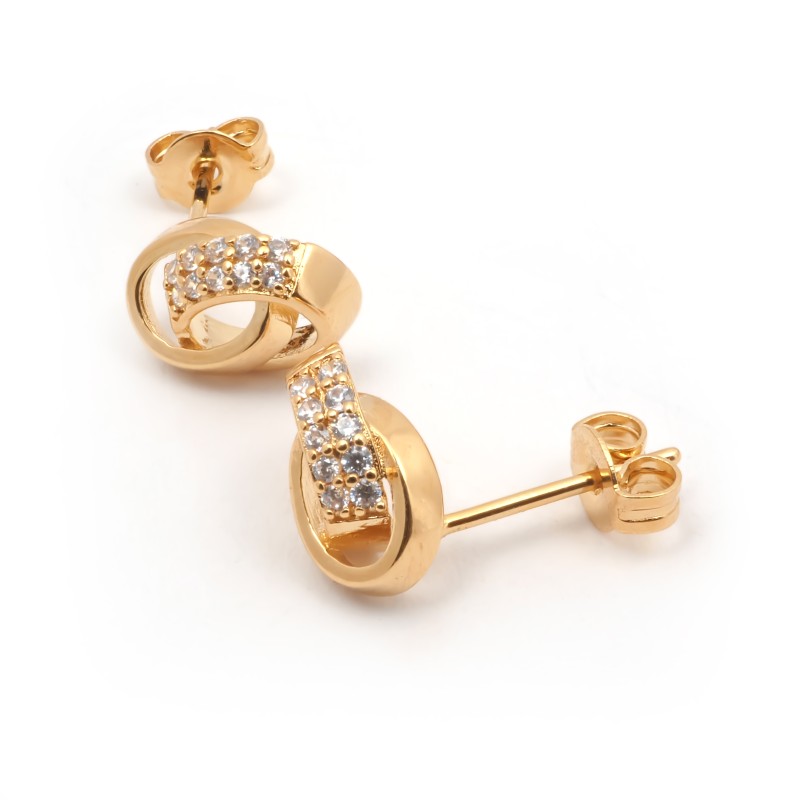 Boucles d'oreilles clous anneaux entremêlés femme carador en plaqué or avec oxydes de zirconium