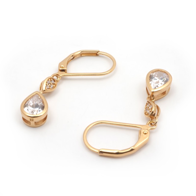 Boucles d'oreilles Carador dormeuses forme goutte plaqué or et oxydes de zirconium