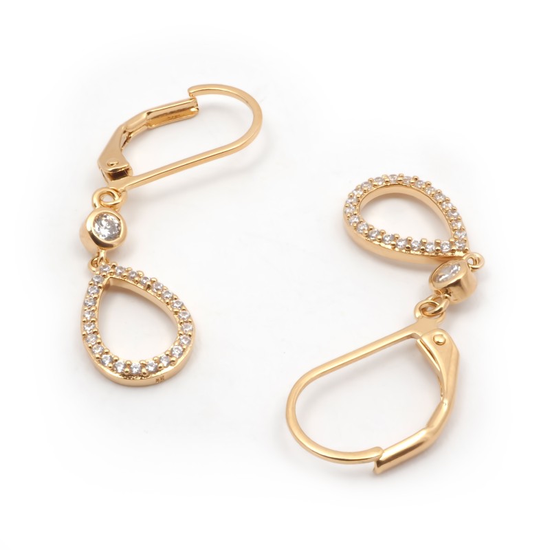 Boucles d'oreilles carador dormeuses forme goutte plaqué or et oxydes de zirconium