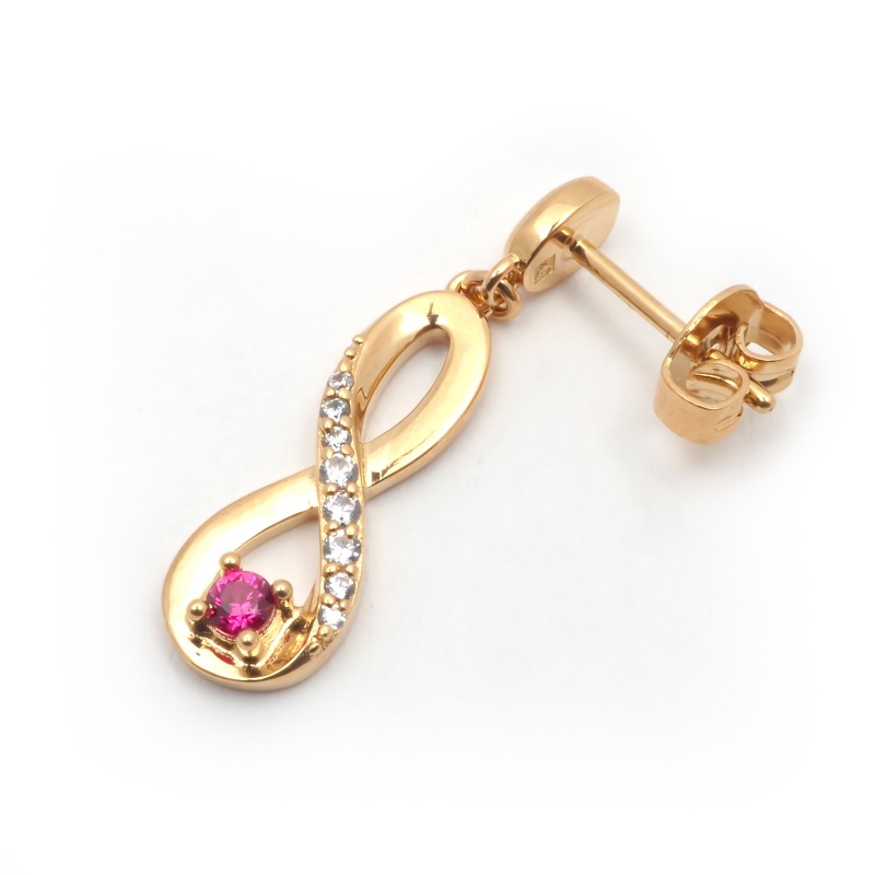 Boucles d'oreilles pendantes femme plaqué or avec oxydes de zirconium et pierres rouges