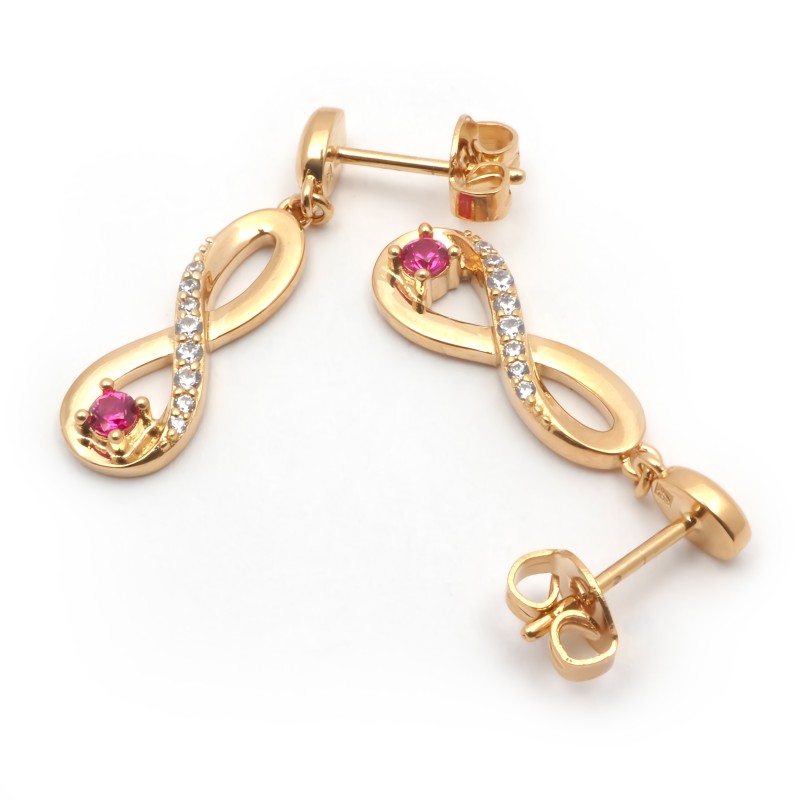 Boucles d'oreilles pendantes femme plaqué or avec oxydes de zirconium et pierres rouges