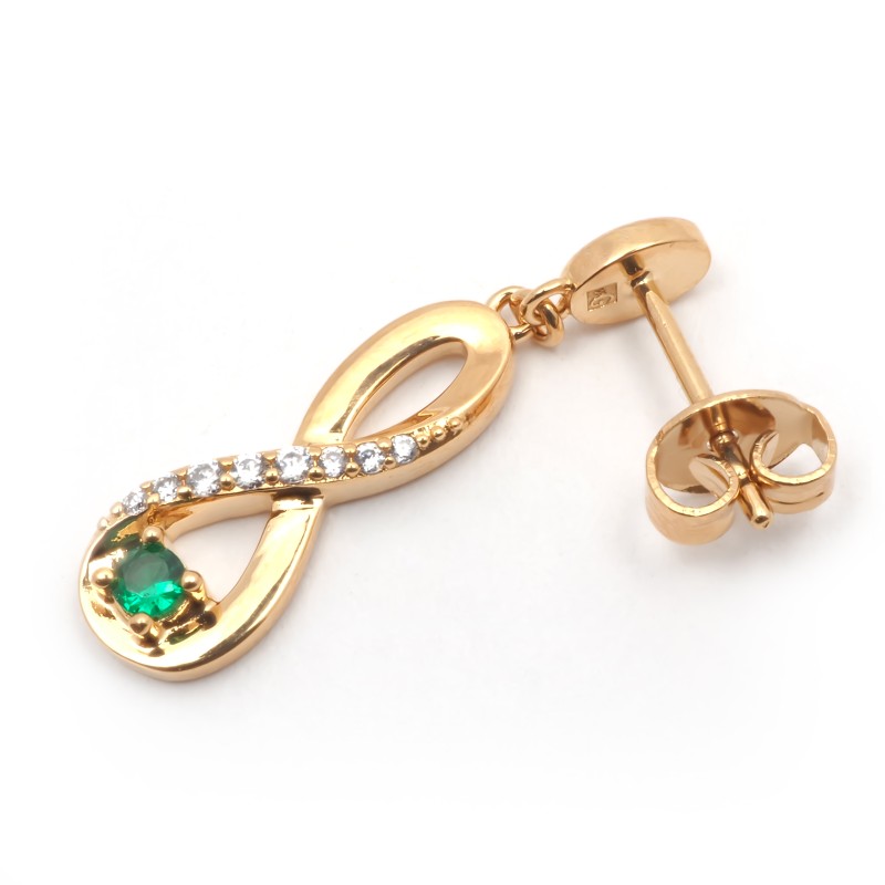 Boucles d'oreilles pendantes femme plaqué or avec oxydes de zirconium et pierres vertes