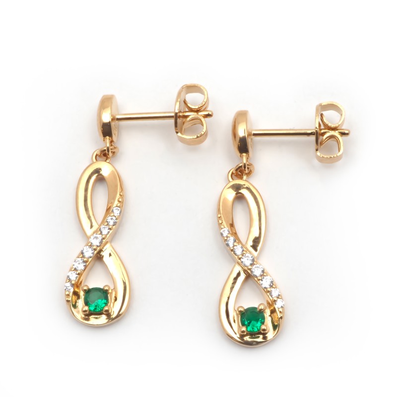 Boucles d'oreilles pendantes femme plaqué or avec oxydes de zirconium et pierres vertes