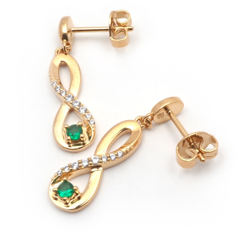 Boucles d'oreilles pendantes femme plaqué or avec oxydes de zirconium et pierres vertes