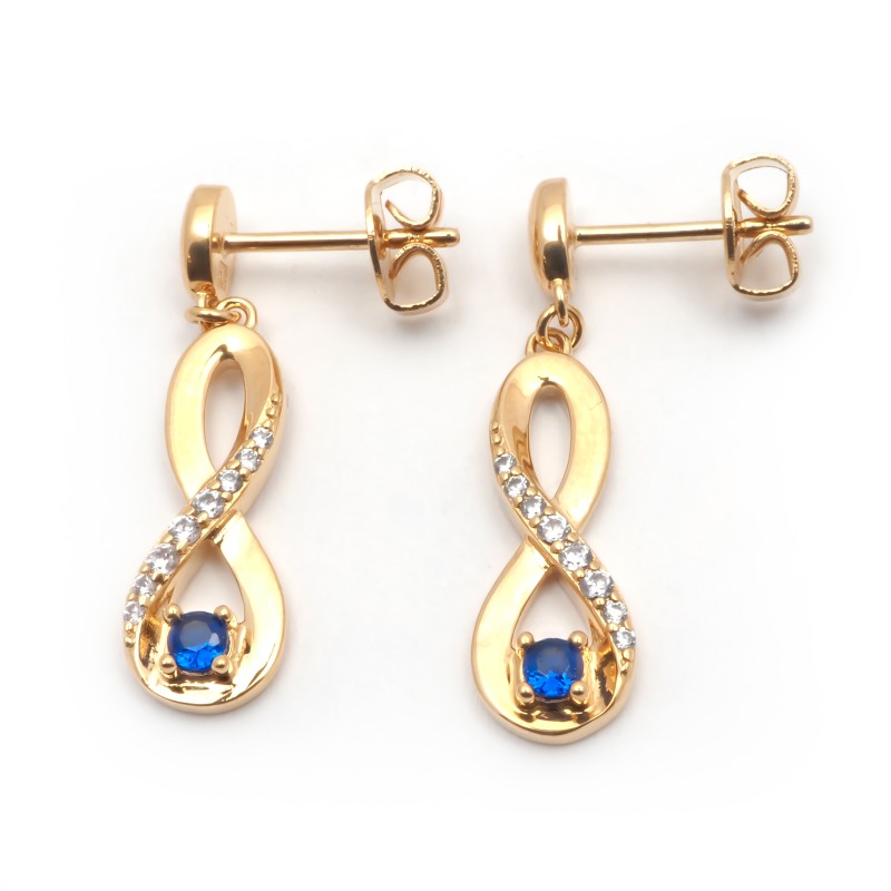 Boucles d'oreilles pendantes femme plaqué or avec oxydes de zirconium et pierres bleues