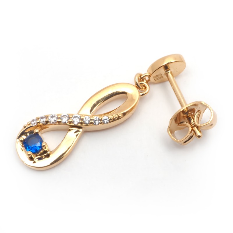 Boucles d'oreilles pendantes femme plaqué or avec oxydes de zirconium et pierres bleues