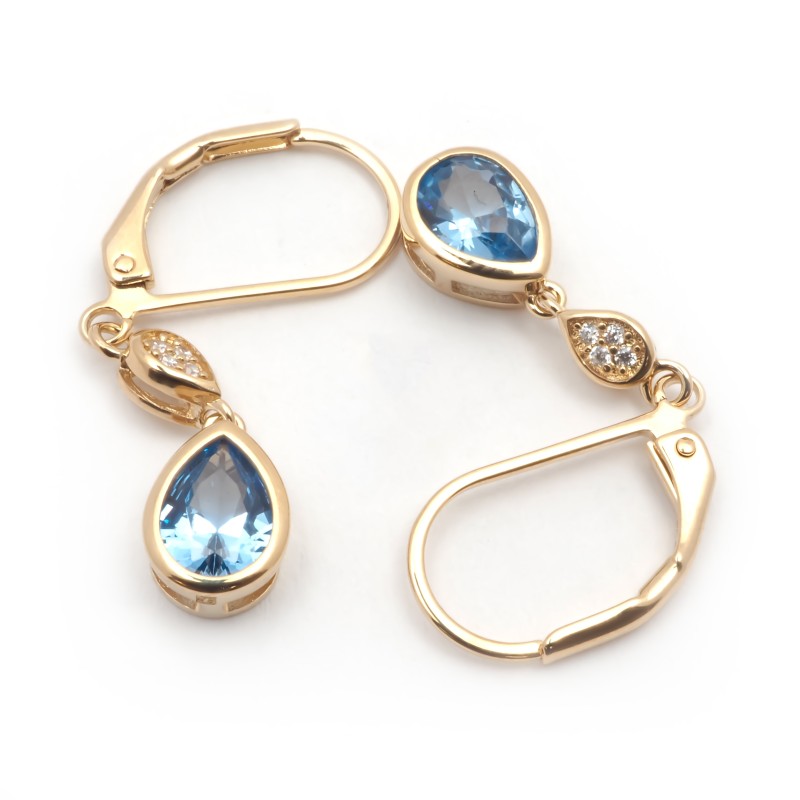 Boucles d'oreilles dormeuses femme carador en plaqué or avec oxydes de zirconium et spinelle bleu