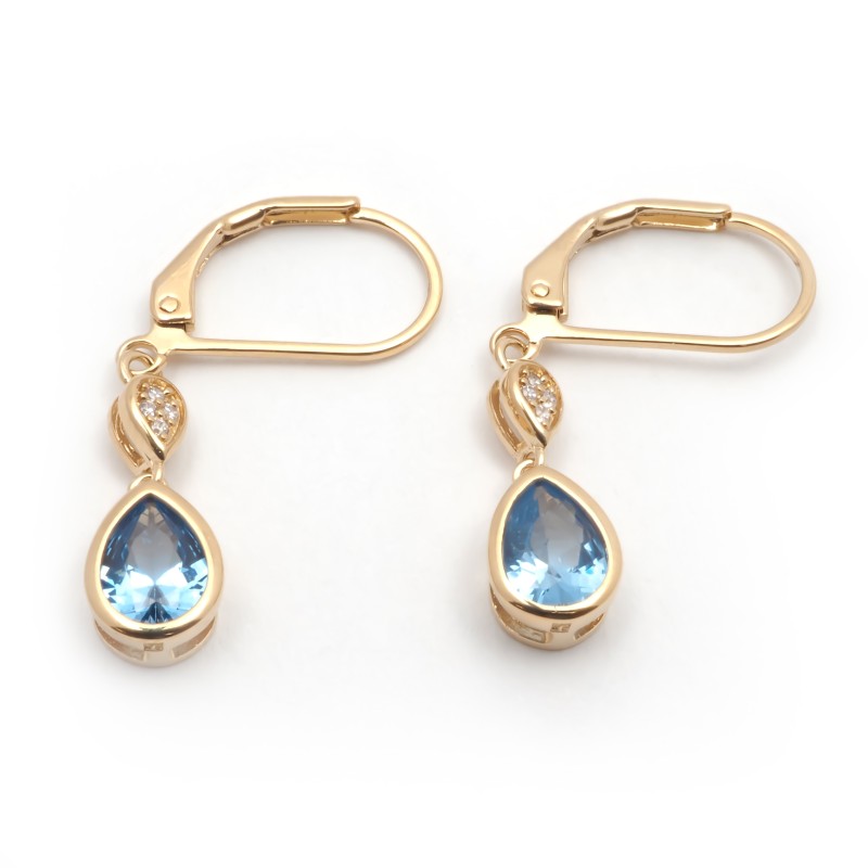 Boucles d'oreilles dormeuses femme carador en plaqué or avec oxydes de zirconium et spinelle bleu