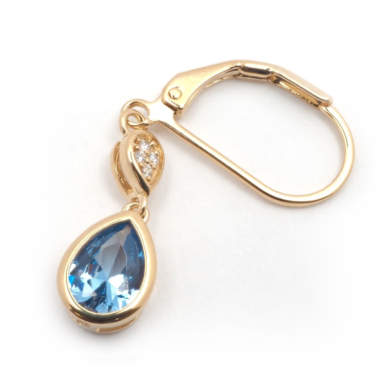 Boucles d'oreilles dormeuses femme carador en plaqué or avec oxydes de zirconium et spinelle bleu