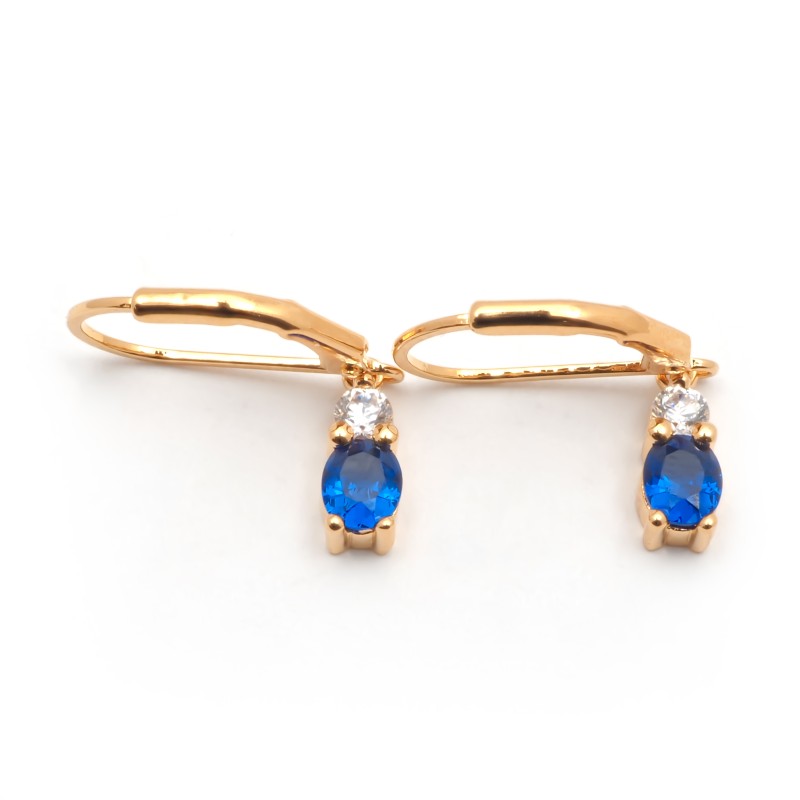 Boucles d'oreilles dormeuses femme carador en plaqué or avec oxydes de zirconium et spinelle bleu