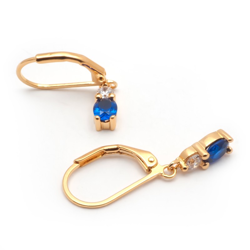 Boucles d'oreilles dormeuses femme carador en plaqué or avec oxydes de zirconium et spinelle bleu