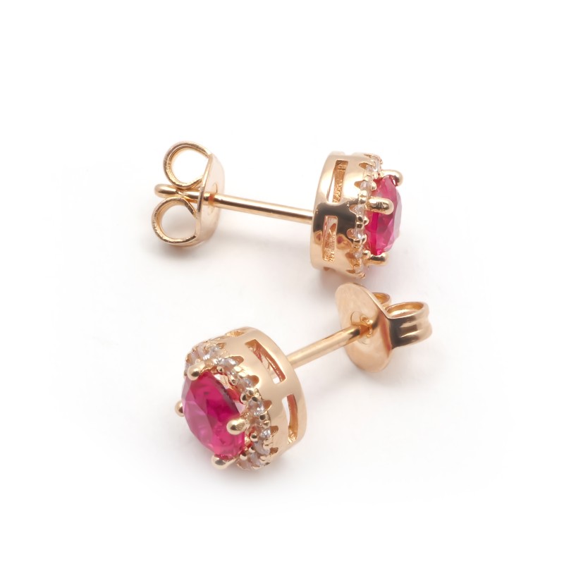 Boucles d'oreilles puces femme carador en plaqué or avec oxydes de zirconium blanc et rouge